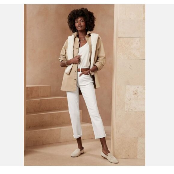 Banana Republic Low Rise Girlfriend Pure White Jeans 25/0 PETITE MSRP $90 NEW - Picture 1 of 6